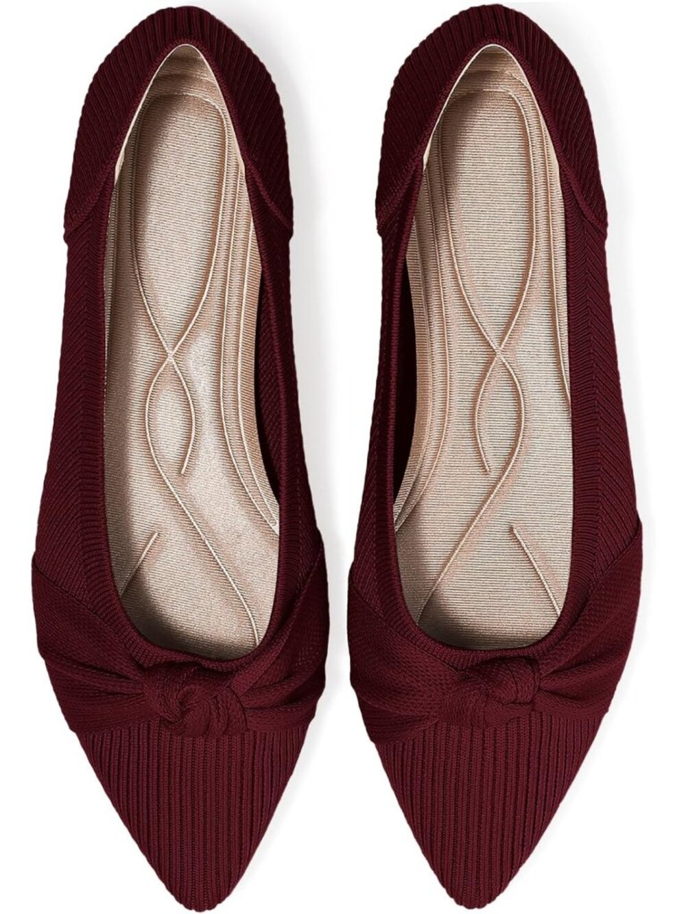 Women's Red Pointed Toe Knit Washable Ballet Flat Comfortable Dress Shoes
